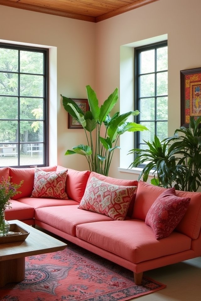 vibrant coral living room makeover