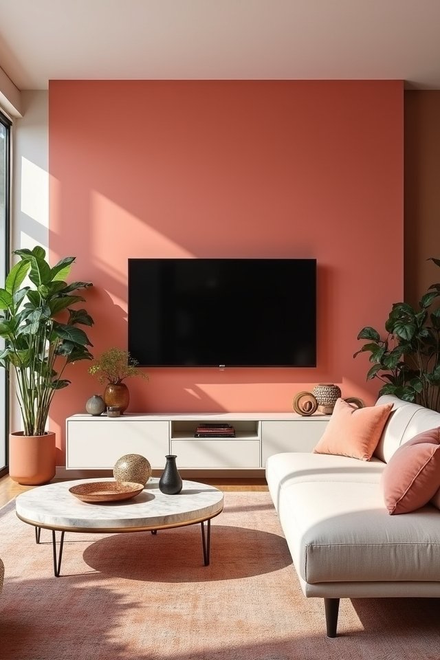 vibrant coral living room transformation
