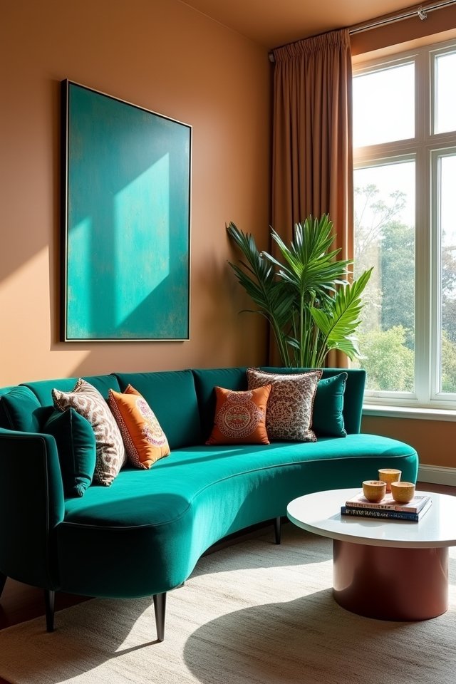 vibrant curved sofa statement