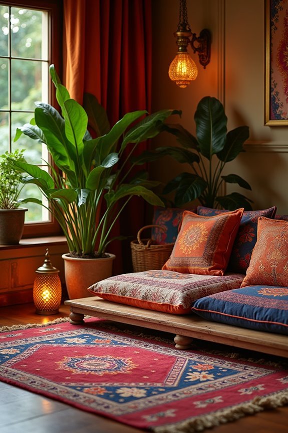 vibrant cushions and textiles