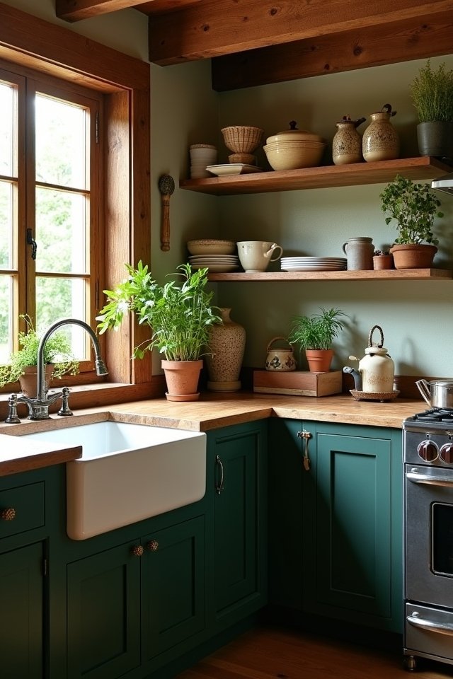 vibrant dark green shelving