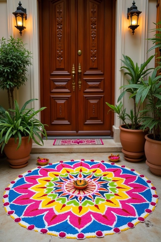 vibrant entryway rangoli designs