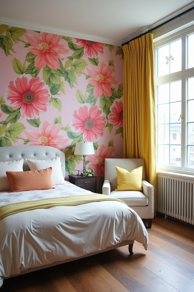vibrant floral bedroom decor