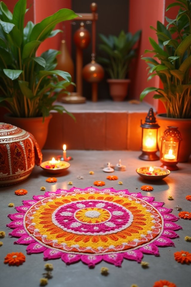 vibrant floral rangoli designs
