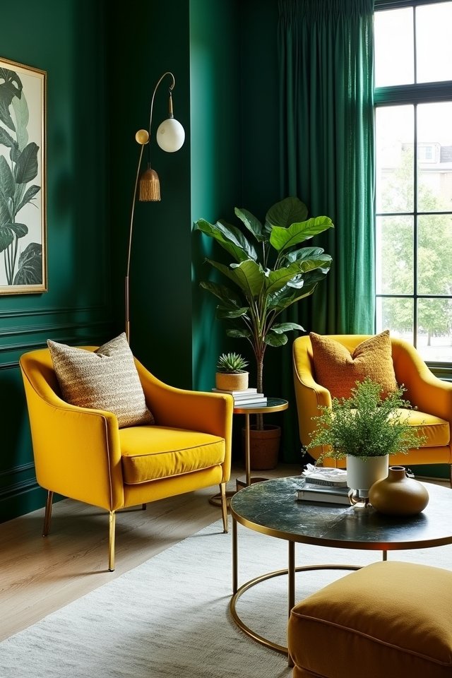vibrant green and gold chairs