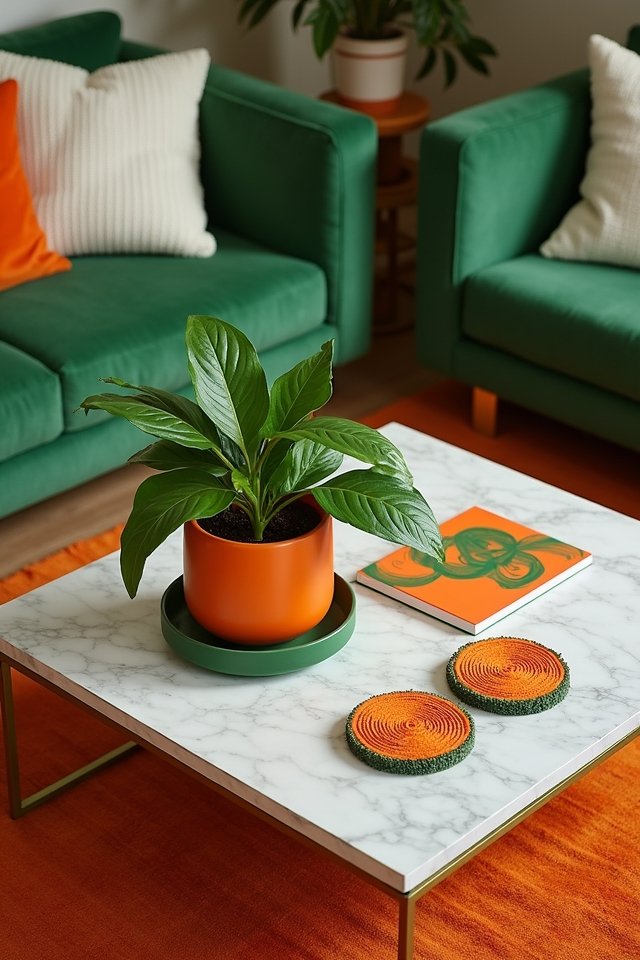 vibrant green and orange elements