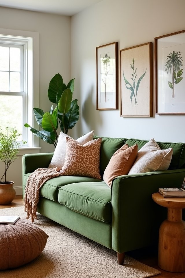 vibrant green couch styling