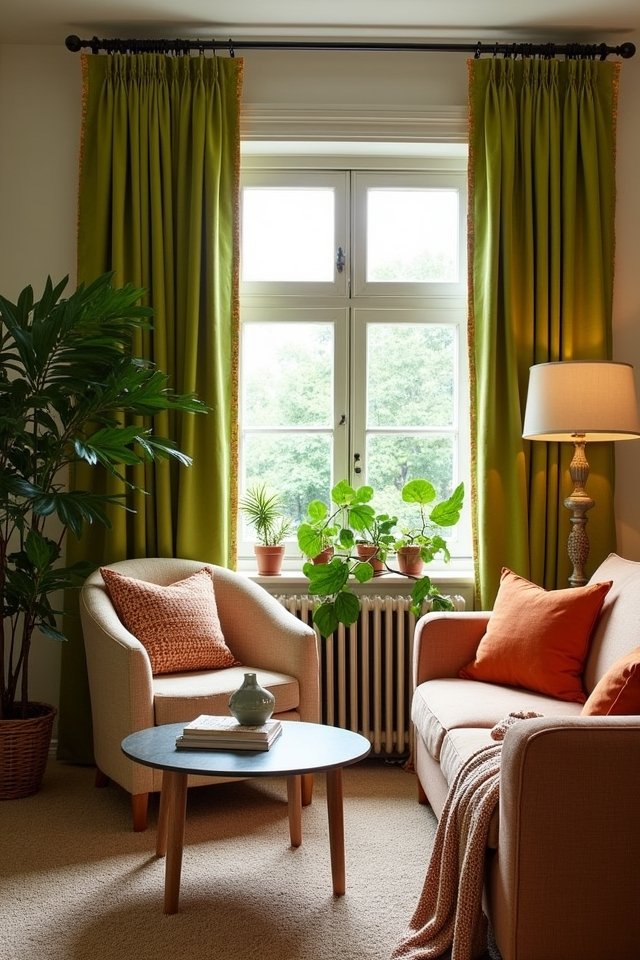 vibrant green curtains subtle patterns