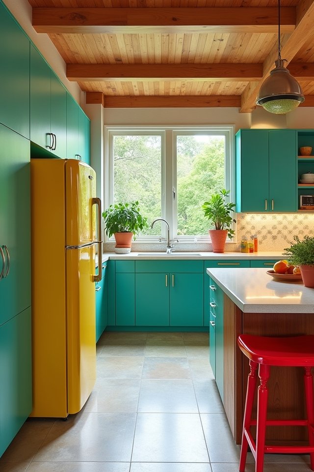 vibrant mid century kitchen