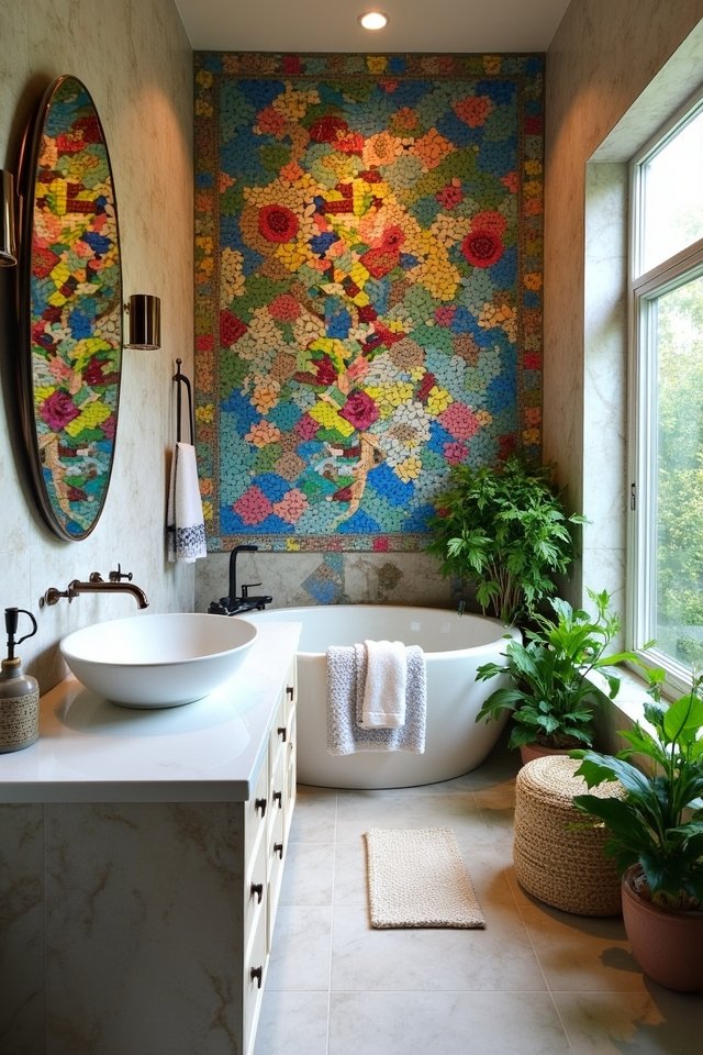 vibrant mosaic bathroom art