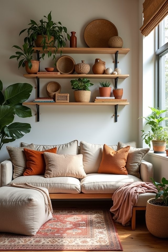 vibrant open shelving display
