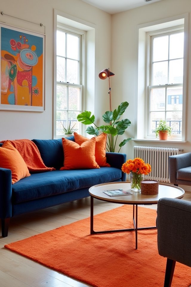 vibrant orange living room accents
