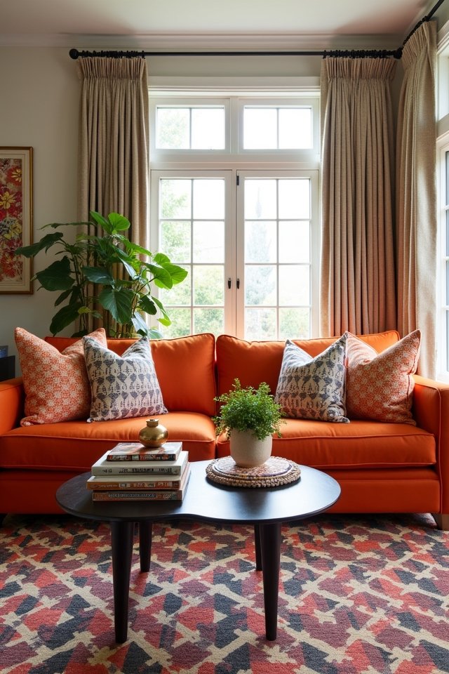 vibrant orange pattern mixing