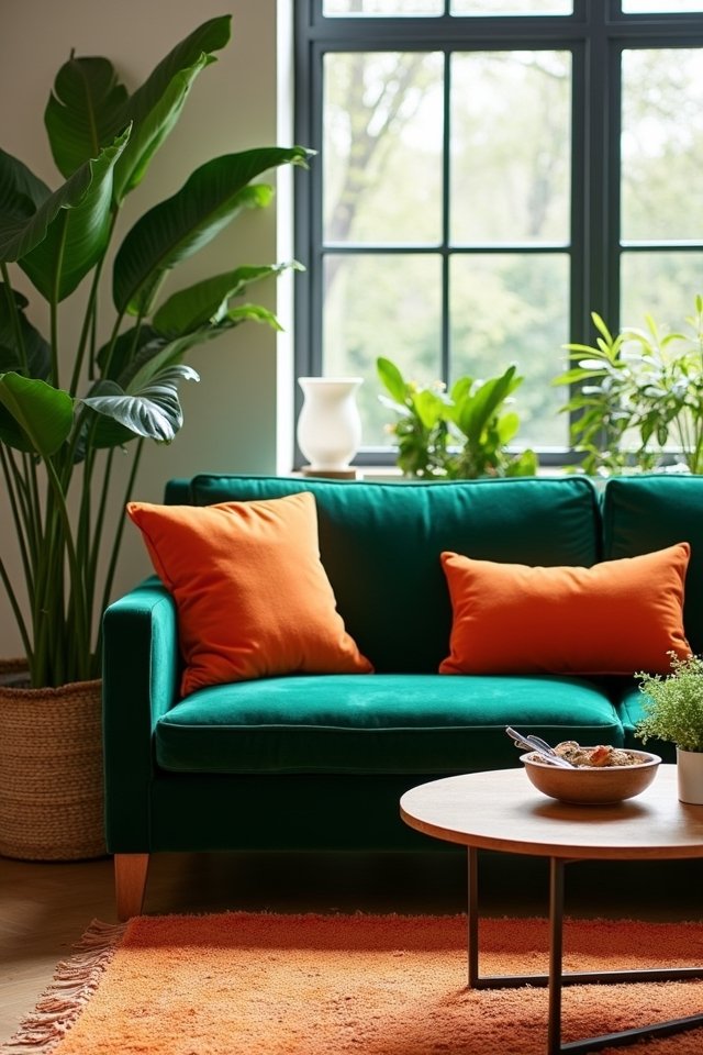 vibrant orange pillow accents