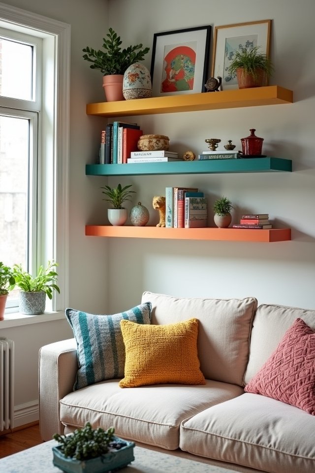 vibrant painted floating shelves