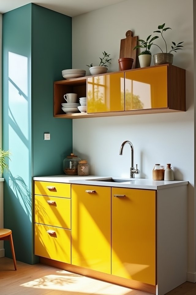 vibrant painted kitchen cabinetry