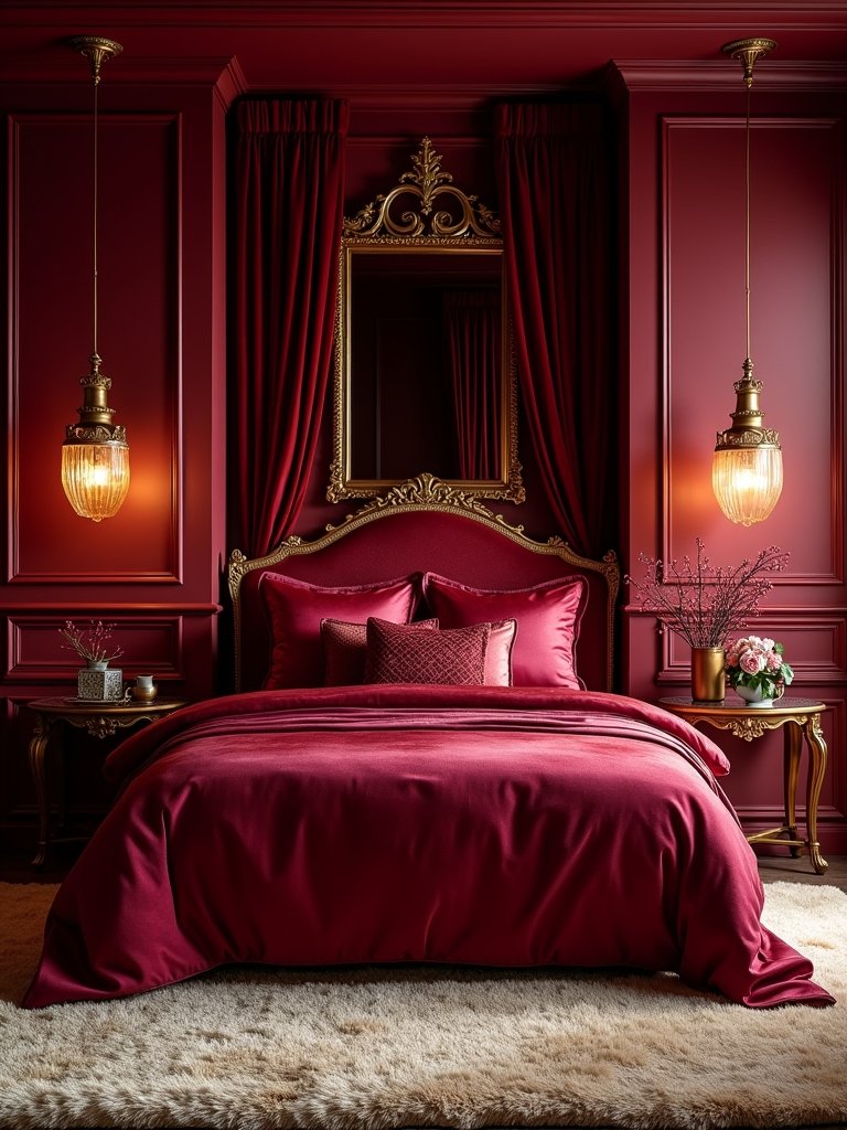 vibrant red bedroom accents