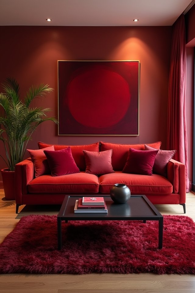 vibrant red couch decor