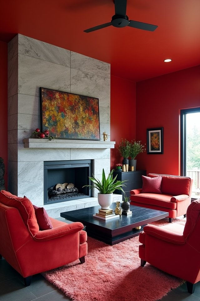vibrant red grey living contrast