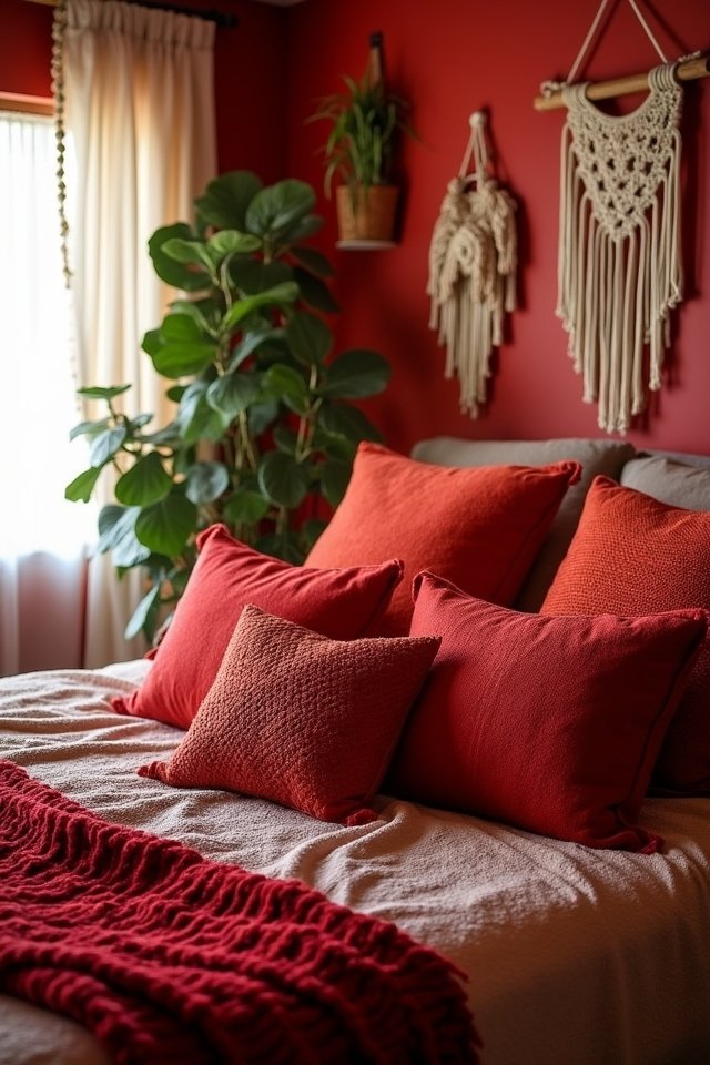 vibrant red pillow accents