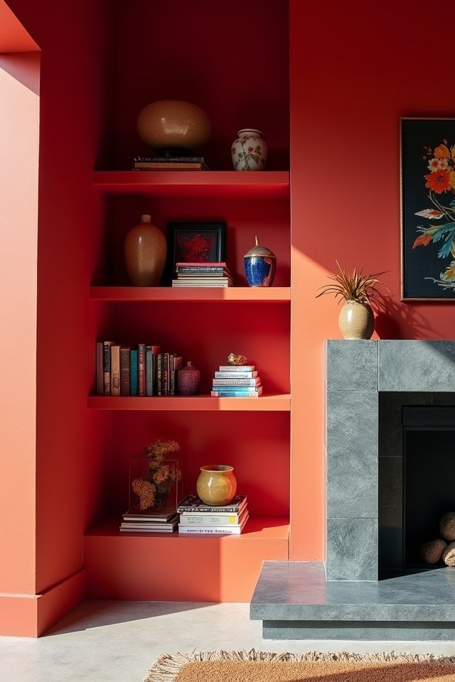 vibrant red shelves contrast