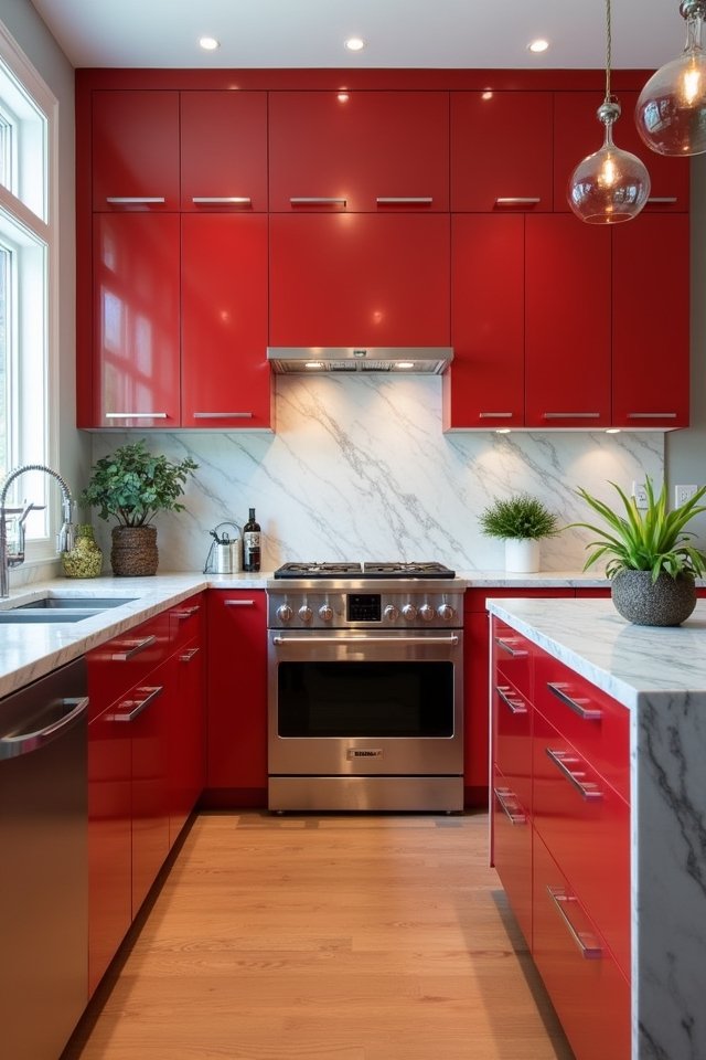 vibrant red sleek silver