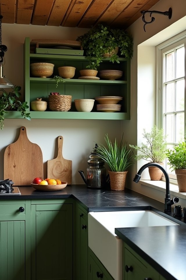 vibrant rustic kitchen shelves