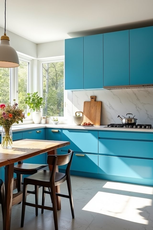 vibrant sky blue kitchen