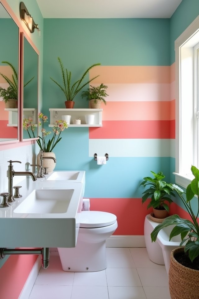 vibrant striped bathroom makeover