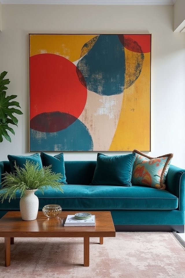 vibrant teal sofa artwork