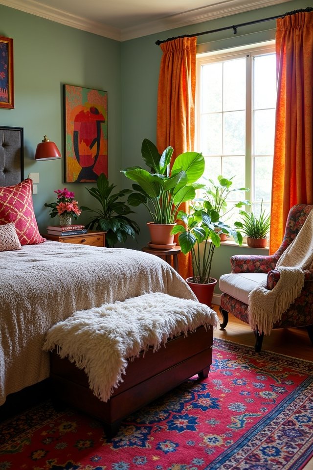 vibrant textiles enhance bedrooms