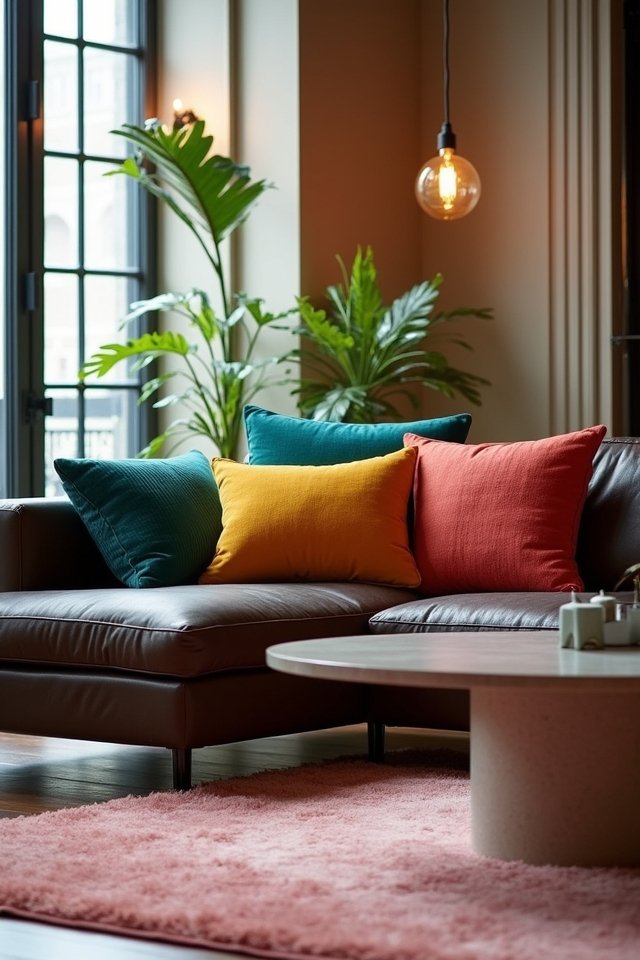 vibrant throw pillows enhance style