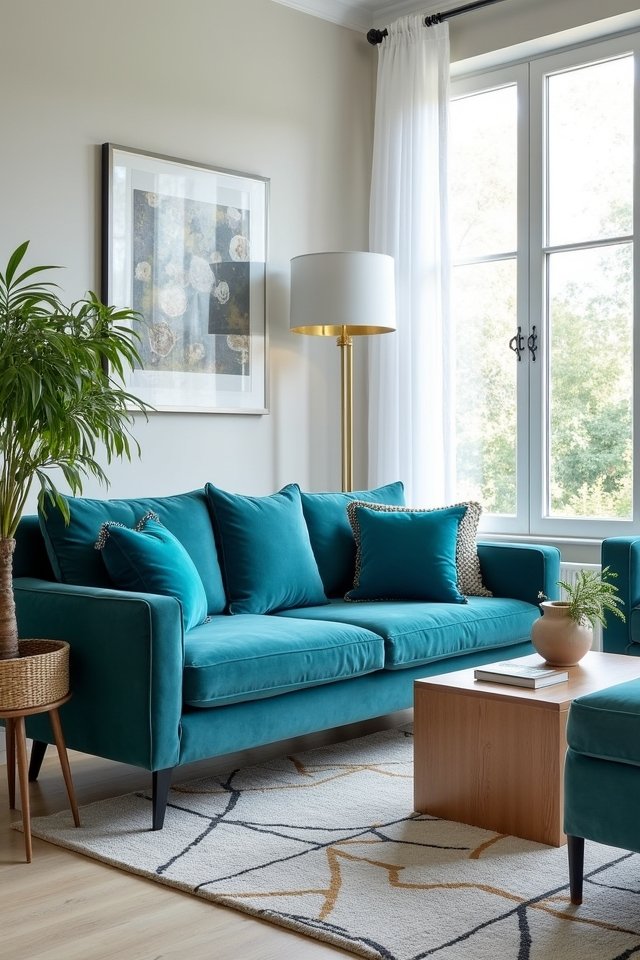 vibrant turquoise living space