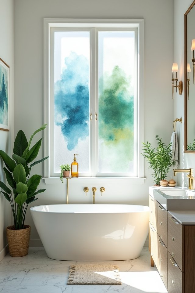 vibrant watercolor bathroom art