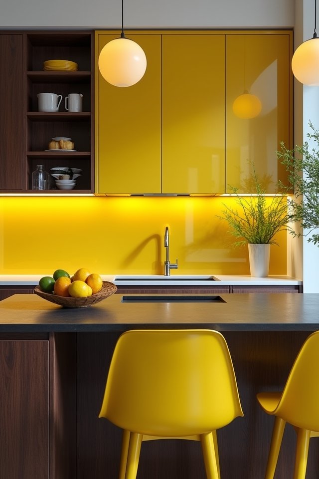 vibrant yellow espresso kitchen