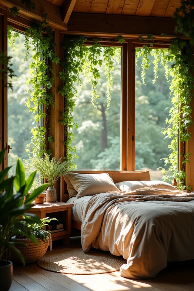vines framing bedroom windows