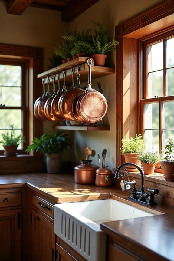 vintage copper cookware display