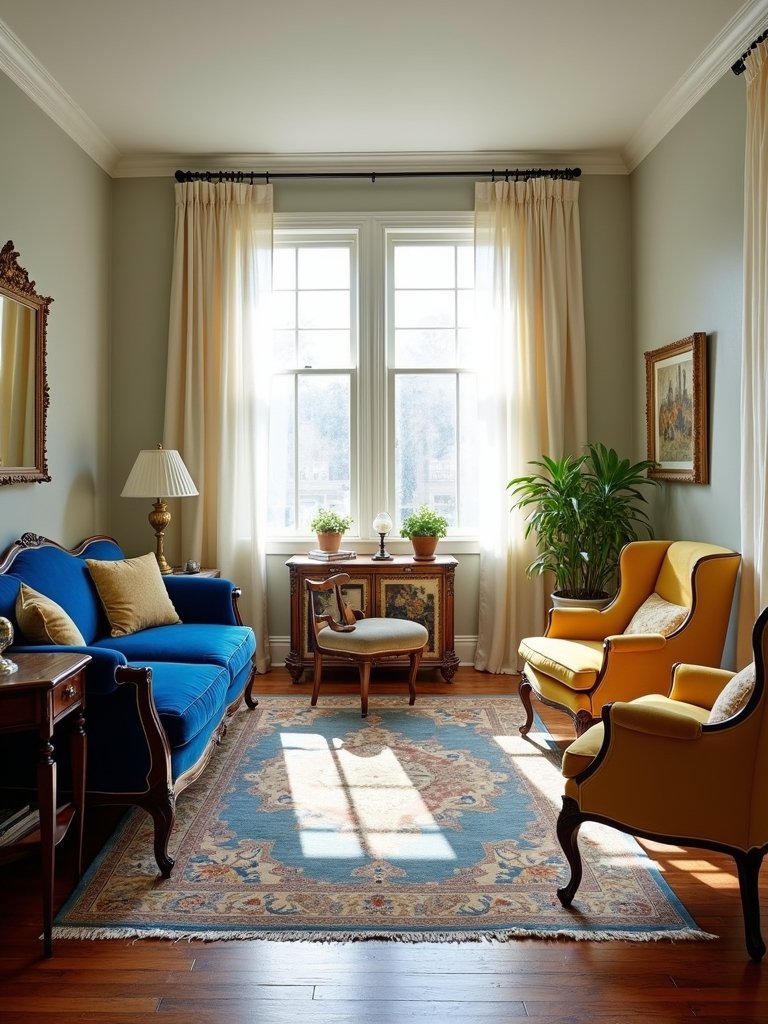 vintage furniture in blue and yellow