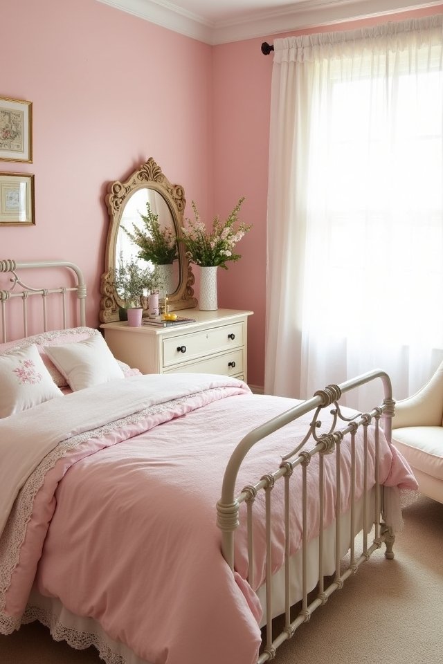 vintage pink white decor