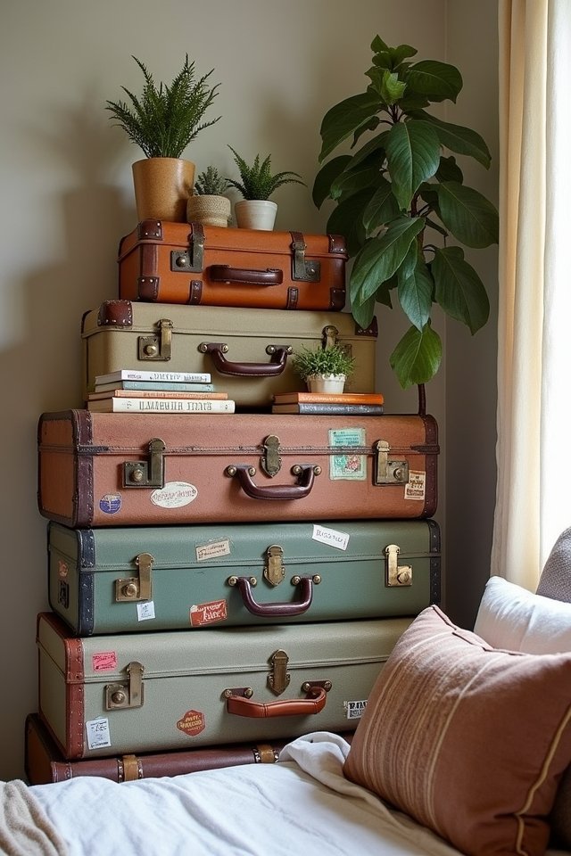 vintage suitcases as shelves