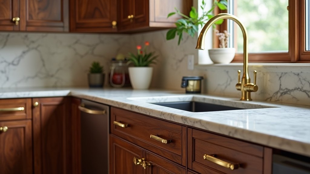 walnut cabinets gold hardware