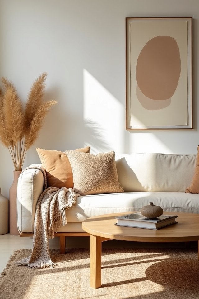 warm beige living room accents