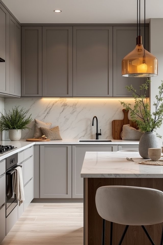 warm grey cozy kitchen