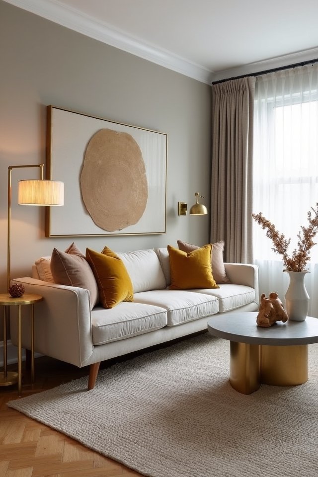 warm metallic living room accents