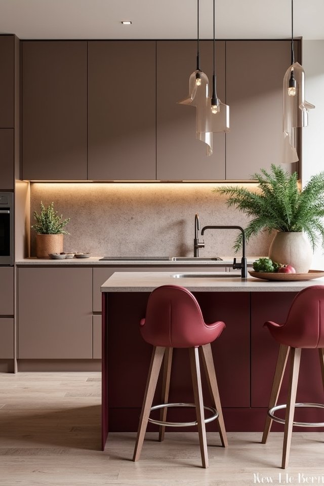 warm taupe and burgundy