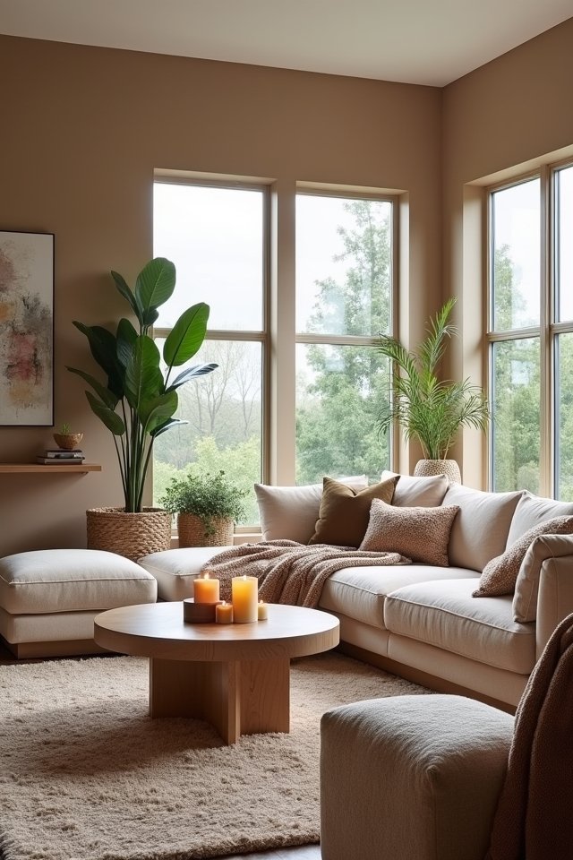 warm taupe cozy living room