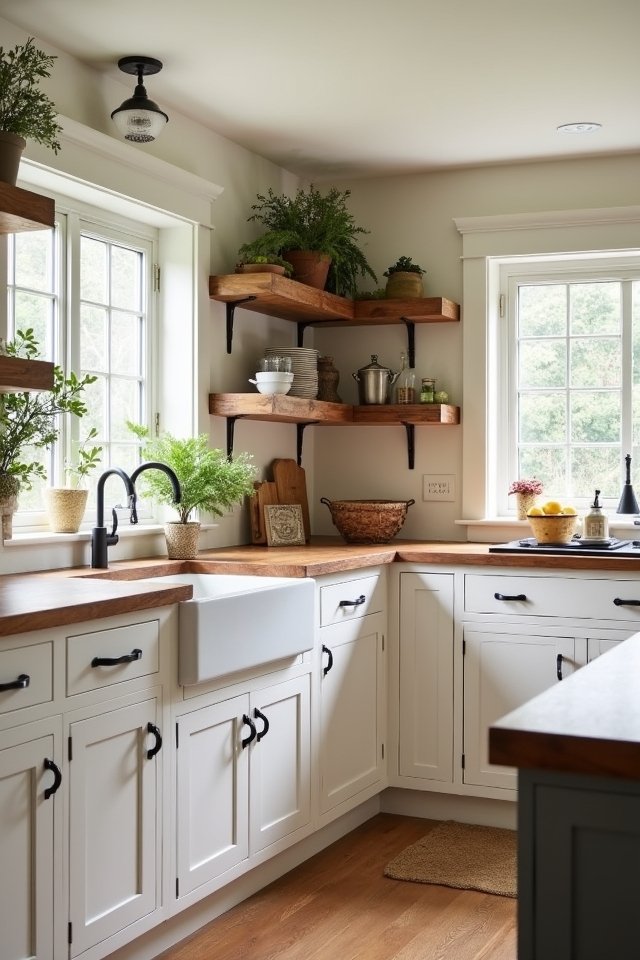 warm white cabinets contrast