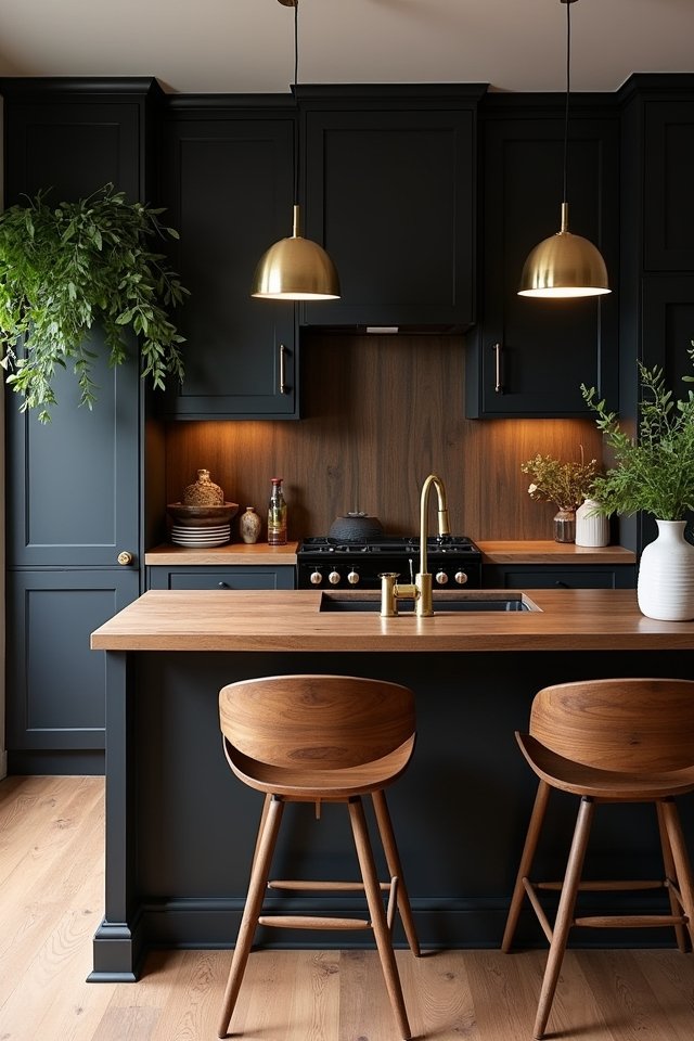 warm wood enhances dark cabinets
