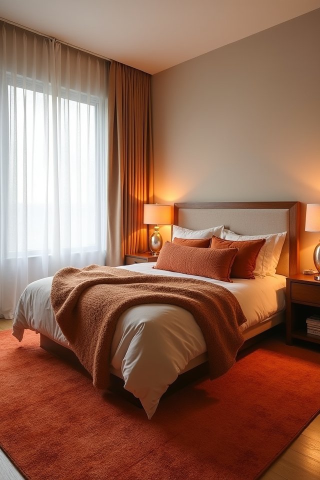 warmth with burnt orange rugs