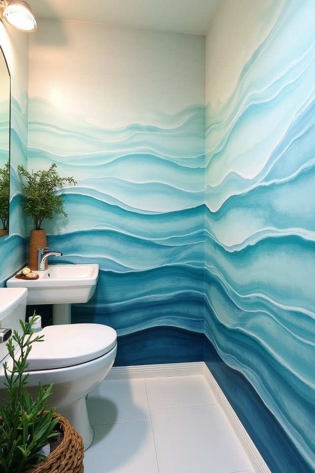 watercolor ocean inspired bathroom design